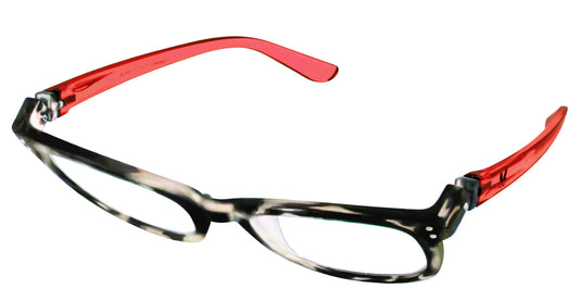 Bunny Eyez Anna Readers - Diamond Clear Tortoise With Ruby Red Temple - 3/4 position